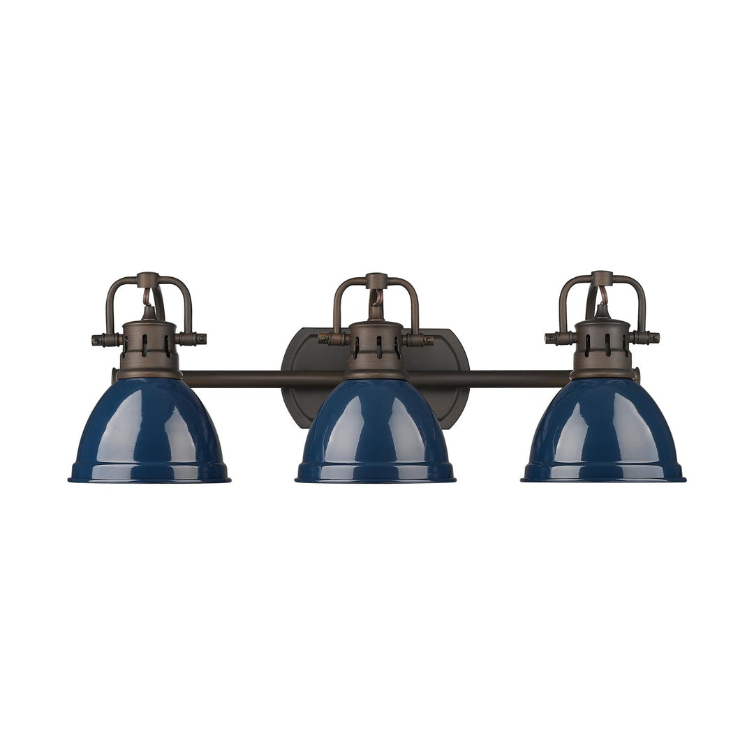 3-Light Bath Vanity In Rubbed Bronze With Matte Navy by Golden