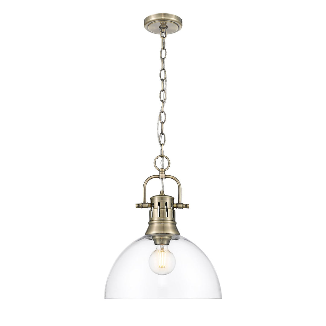 1-Light Pendant With Chain In Aged Brass With Clear Glass by Golden