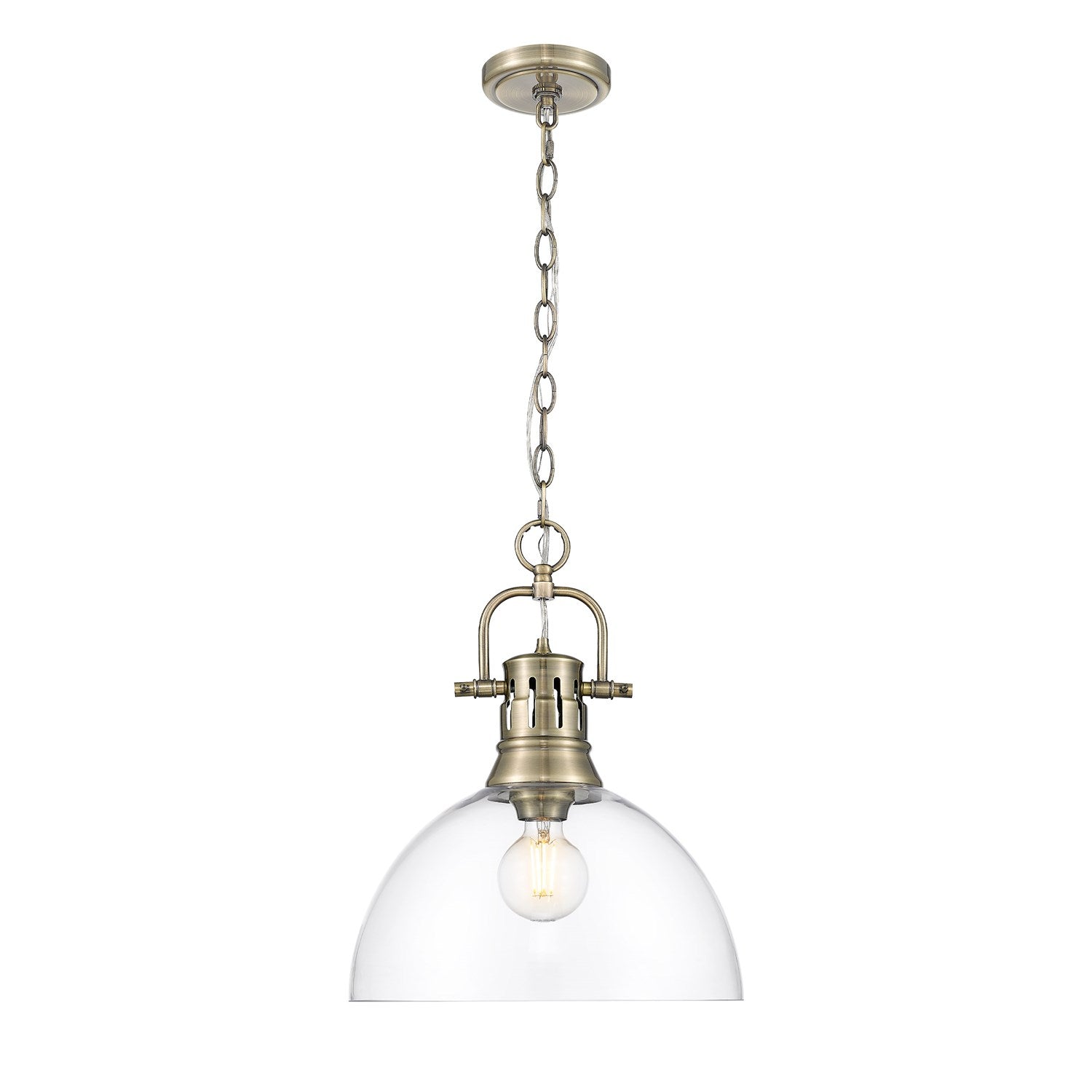 1-Light Pendant With Chain In Aged Brass With Clear Glass by Golden