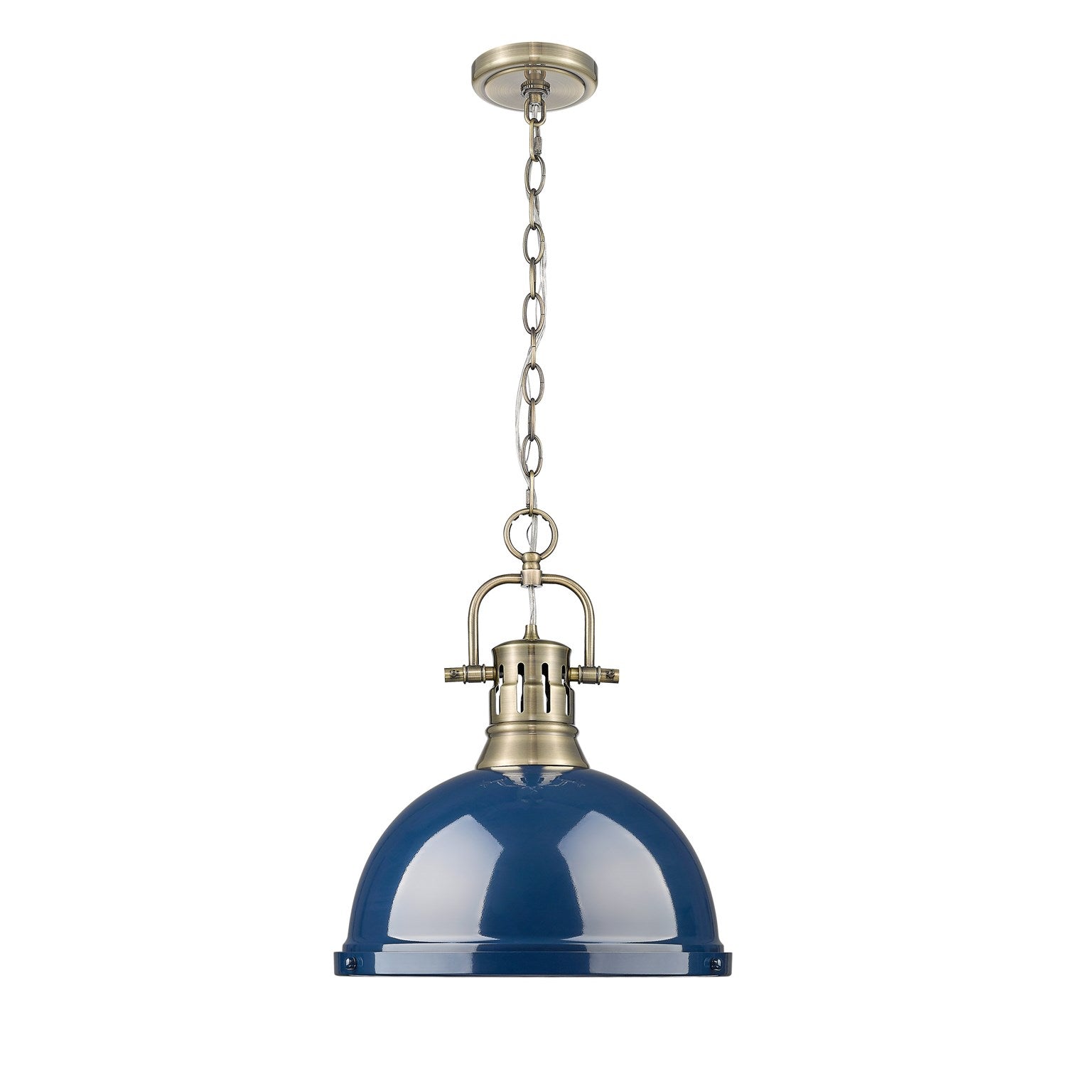 1-Light Pendant With Chain In Aged Brass With Matte Navy by Golden