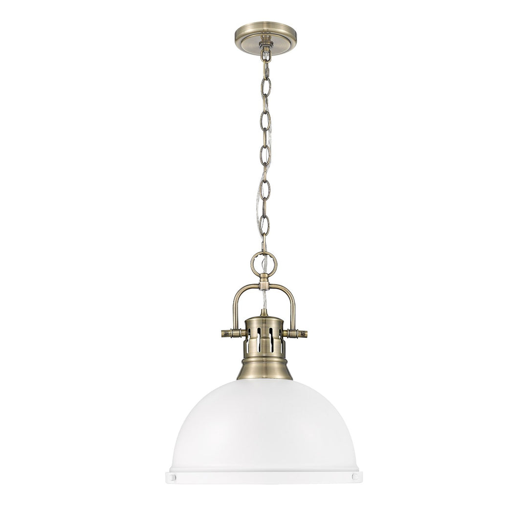 1-Light Pendant With Chain In Aged Brass With Matte White by Golden