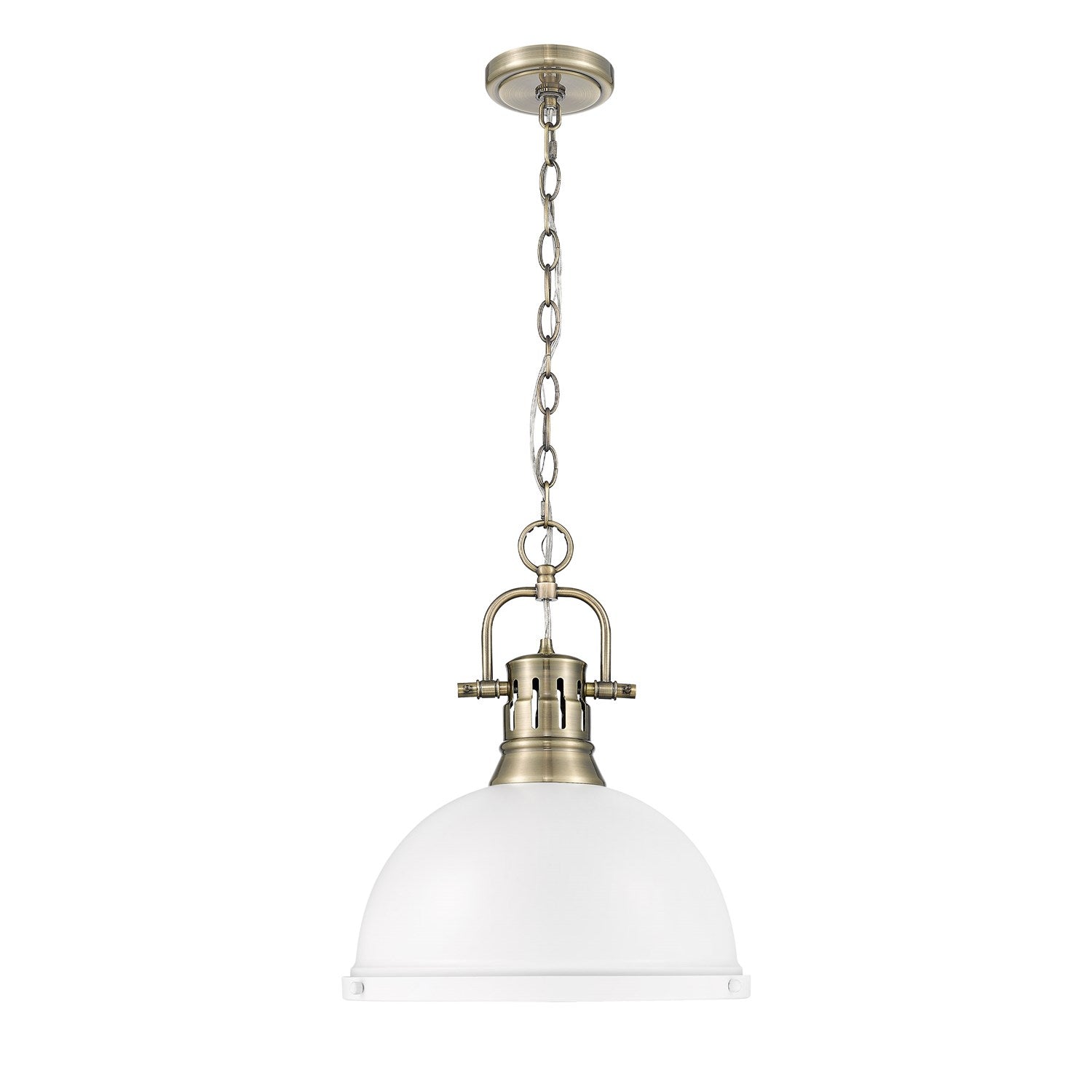 1-Light Pendant With Chain In Aged Brass With Matte White by Golden