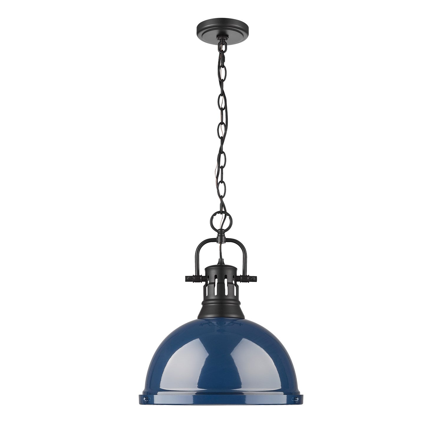 1-Light Pendant With Chain In Matte Black With Matte Navy by Golden