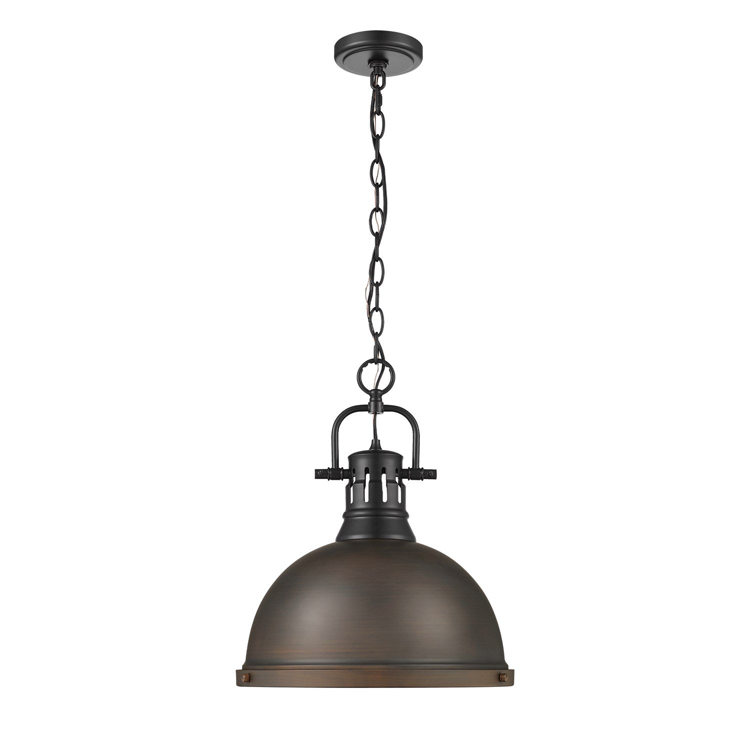 1-Light Pendant With Chain In Matte Black With Rubbed Bronze by Golden