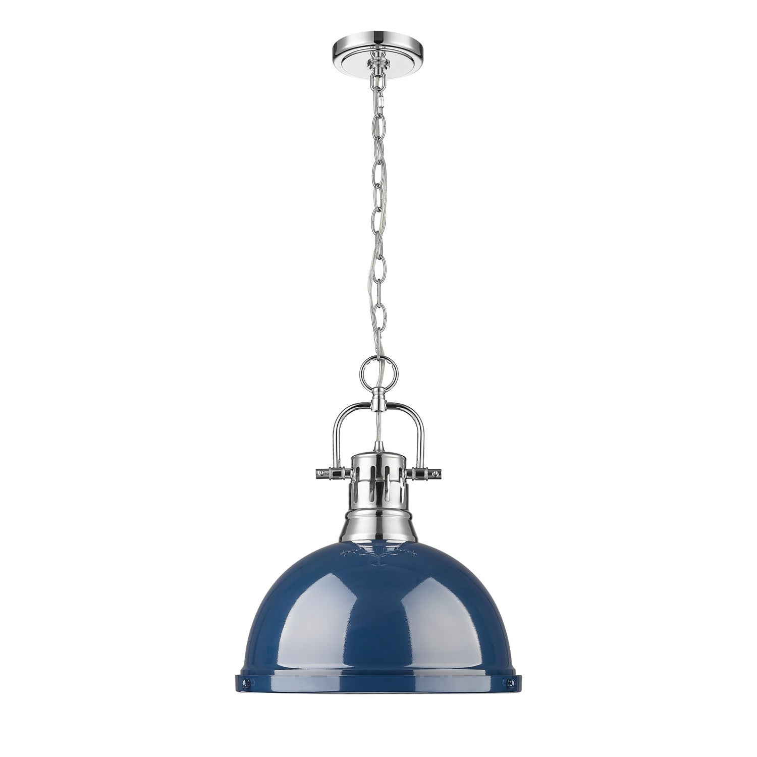 1-Light Pendant With Chain In Chrome With Matte Navy by Golden