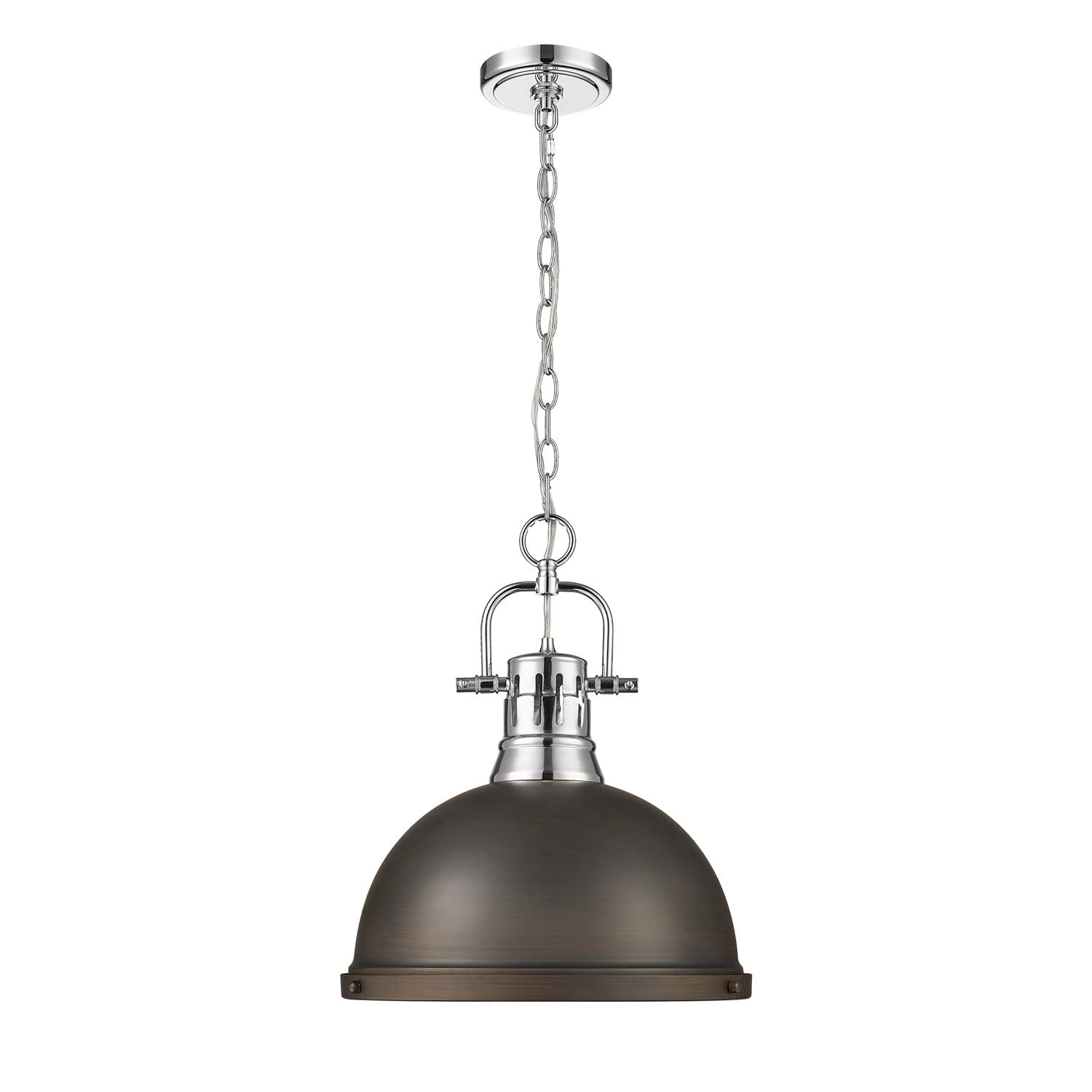 1-Light Pendant With Chain In Chrome With Rubbed Bronze by Golden