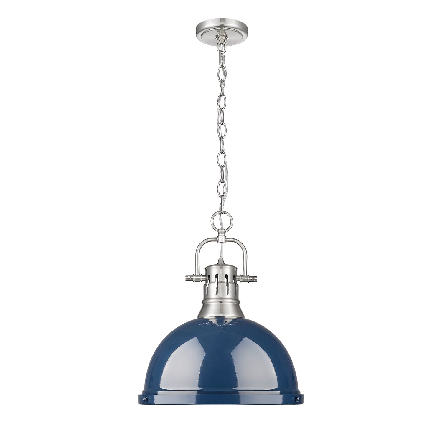 1-Light Pendant With Chain In Pewter With Matte Navy by Golden