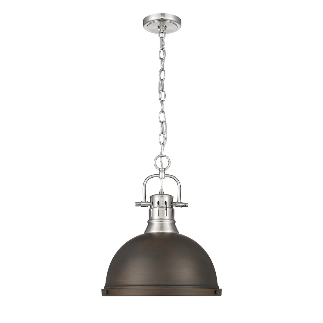1-Light Pendant With Chain In Pewter With Rubbed Bronze by Golden
