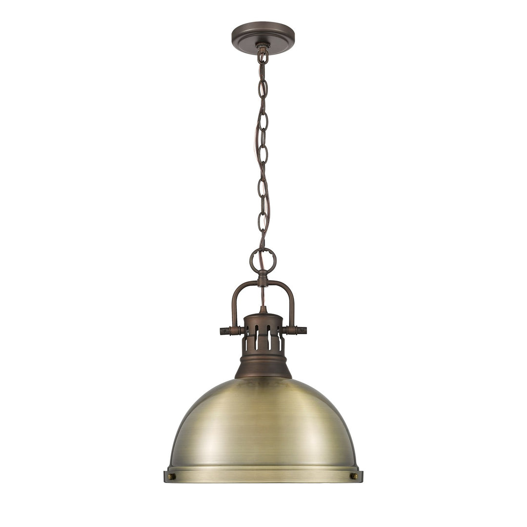1-Light Pendant With Chain In Rubbed Bronze With Aged Brass by Golden