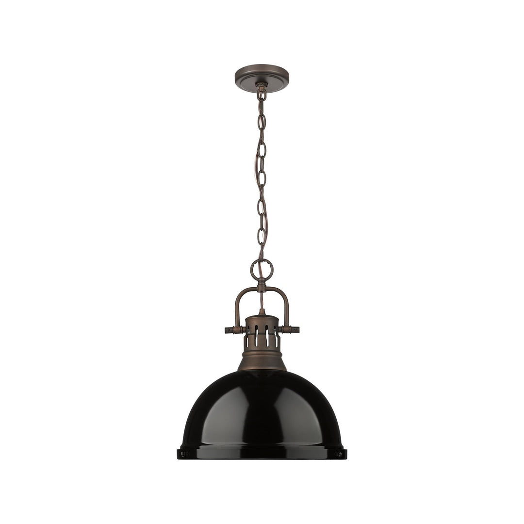 1-Light Pendant With Chain In Rubbed Bronze With Black by Golden