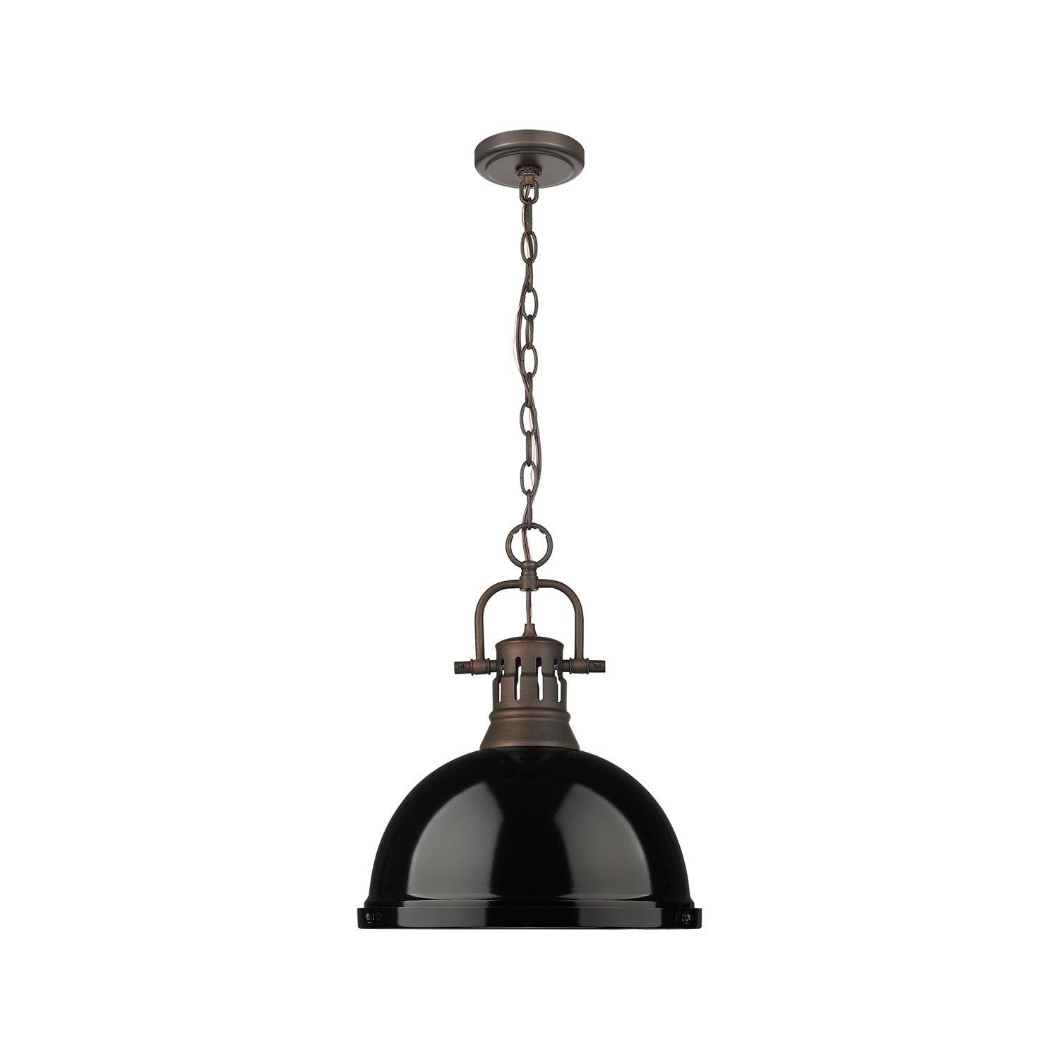 1-Light Pendant With Chain In Rubbed Bronze With Black by Golden
