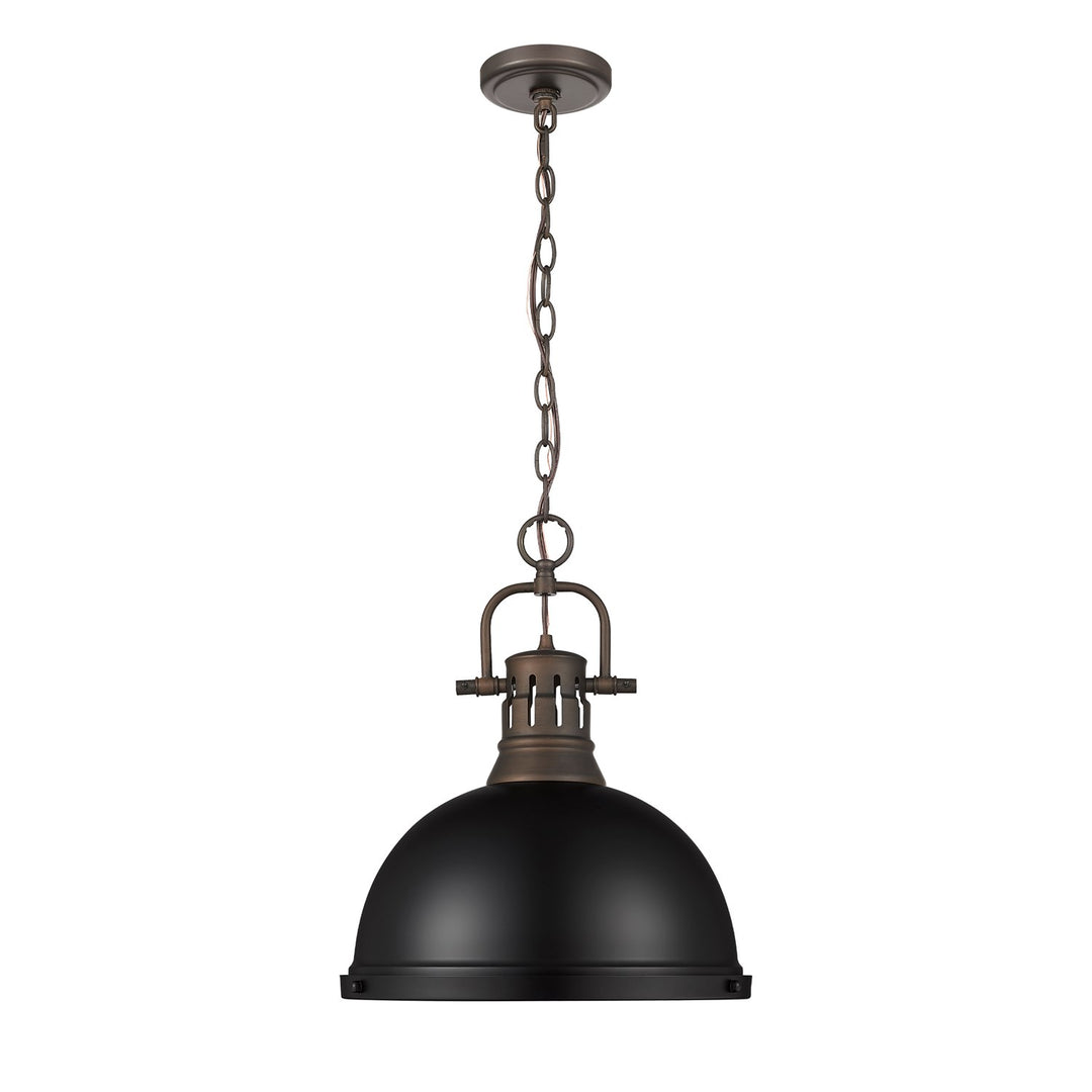 1-Light Pendant With Chain In Rubbed Bronze With Matte Black by Golden