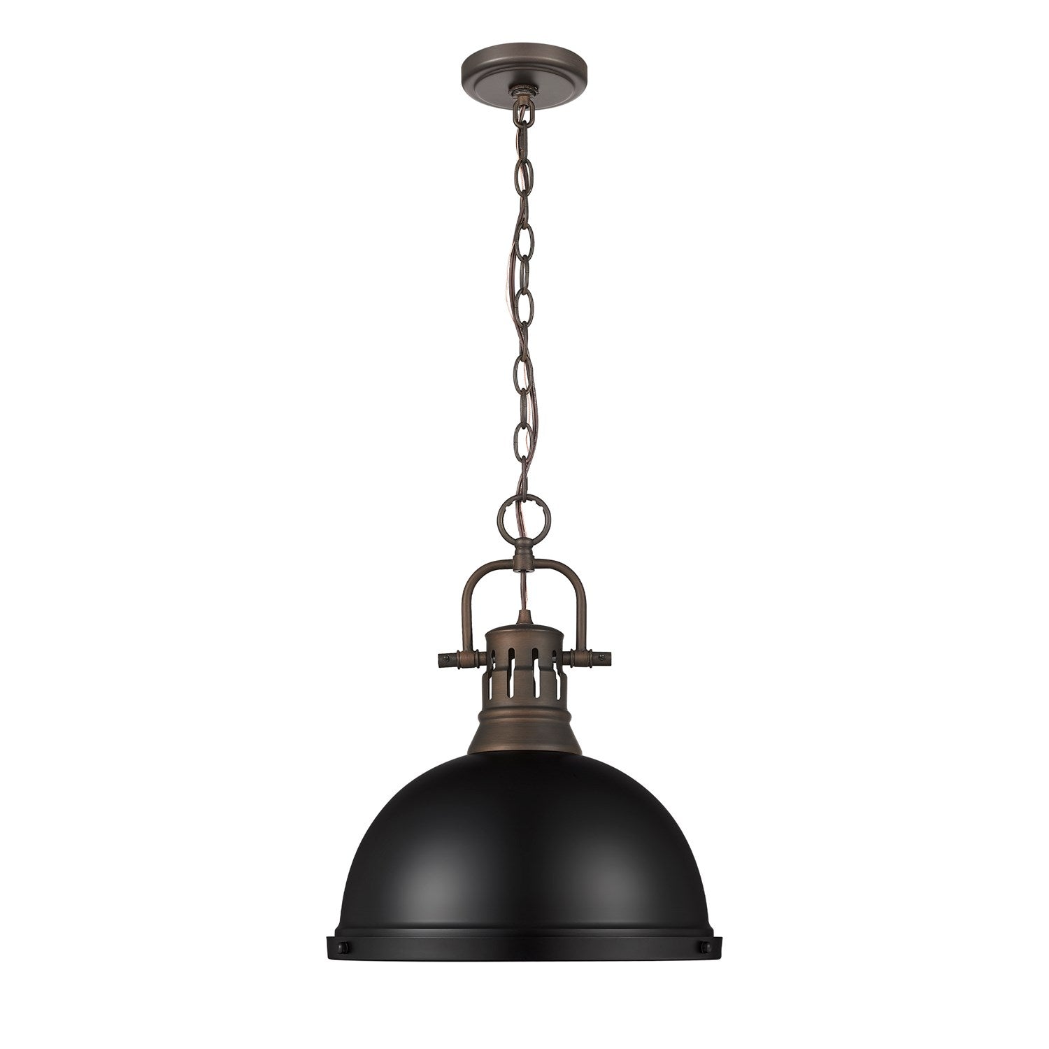 1-Light Pendant With Chain In Rubbed Bronze With Matte Black by Golden