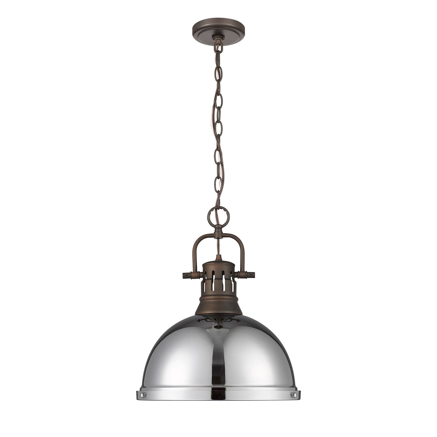 1-Light Pendant With Chain In Rubbed Bronze With Chrome by Golden