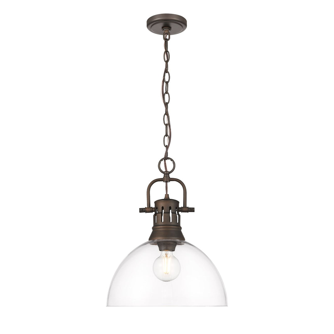 1-Light Pendant With Chain In Rubbed Bronze With Clear Glass by Golden