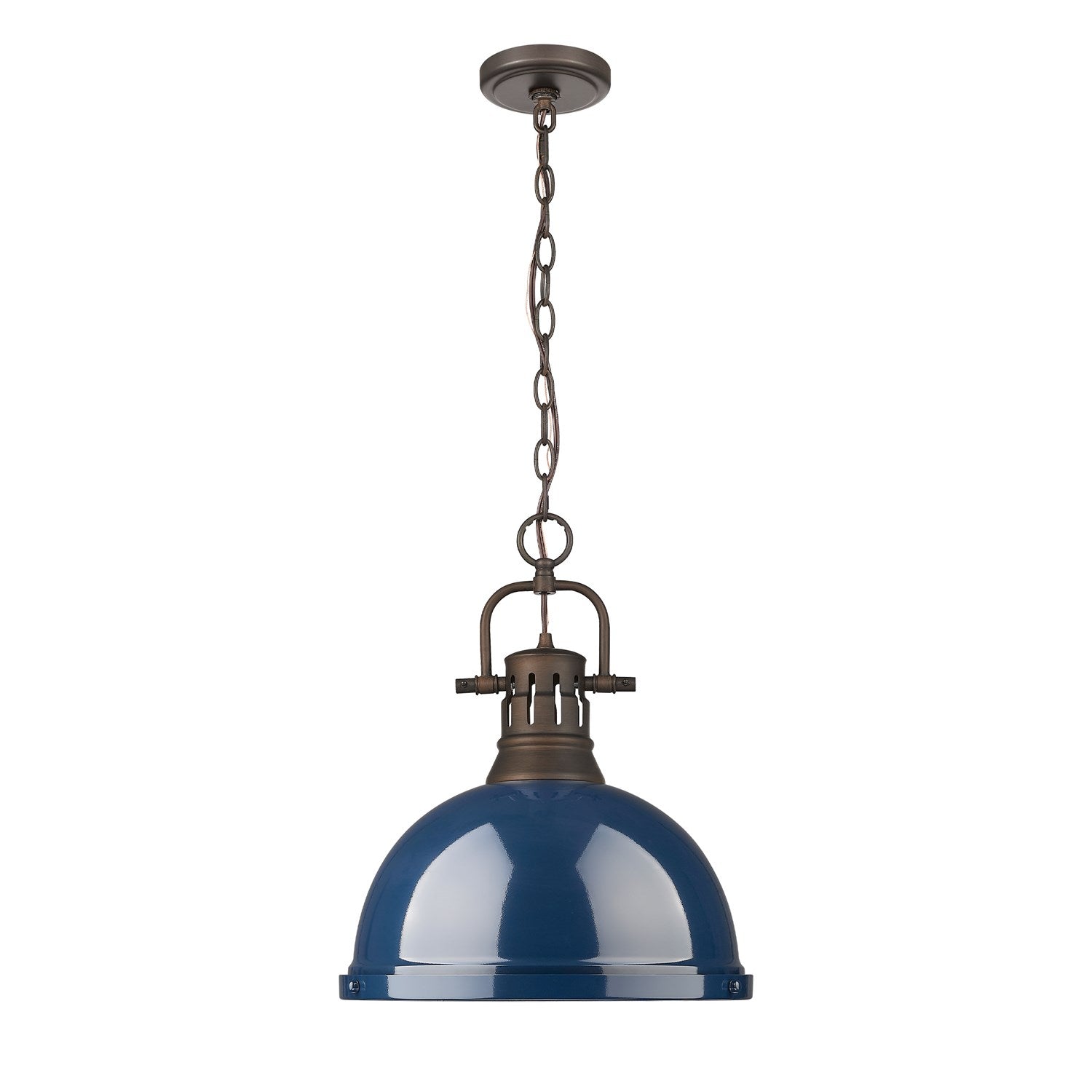 1-Light Pendant With Chain In Rubbed Bronze With Matte Navy by Golden