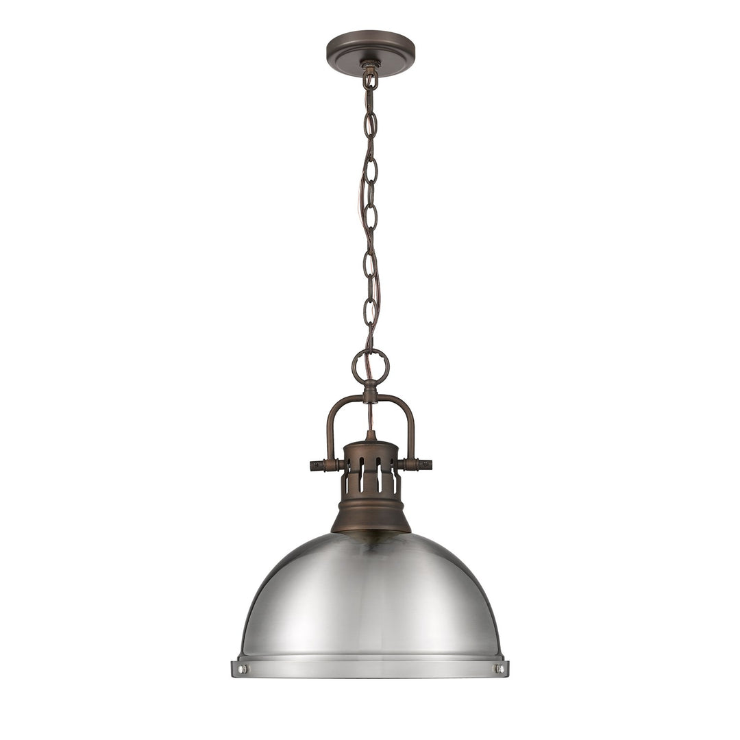 1-Light Pendant With Chain In Rubbed Bronze With Pewter by Golden