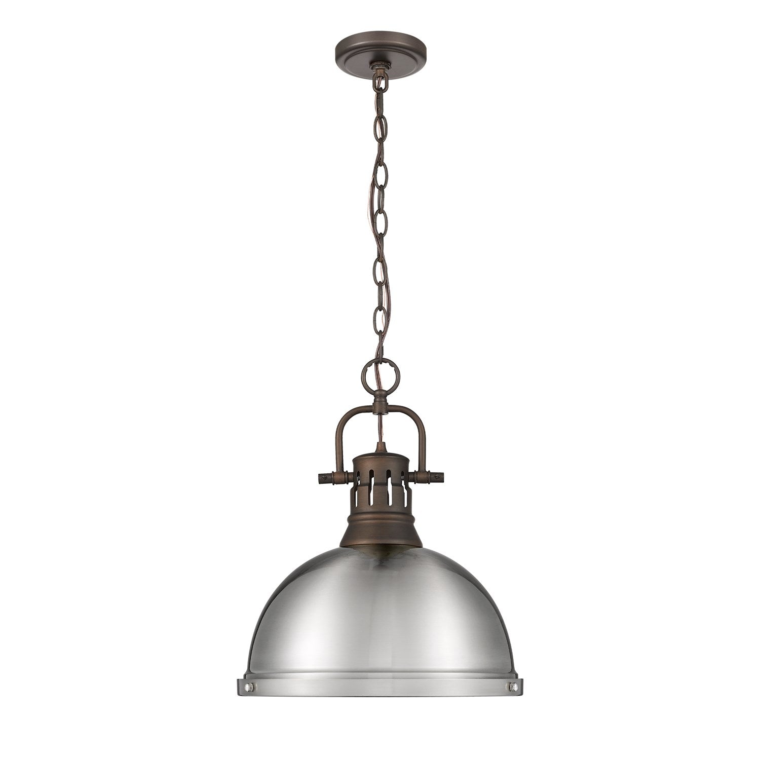 1-Light Pendant With Chain In Rubbed Bronze With Pewter by Golden