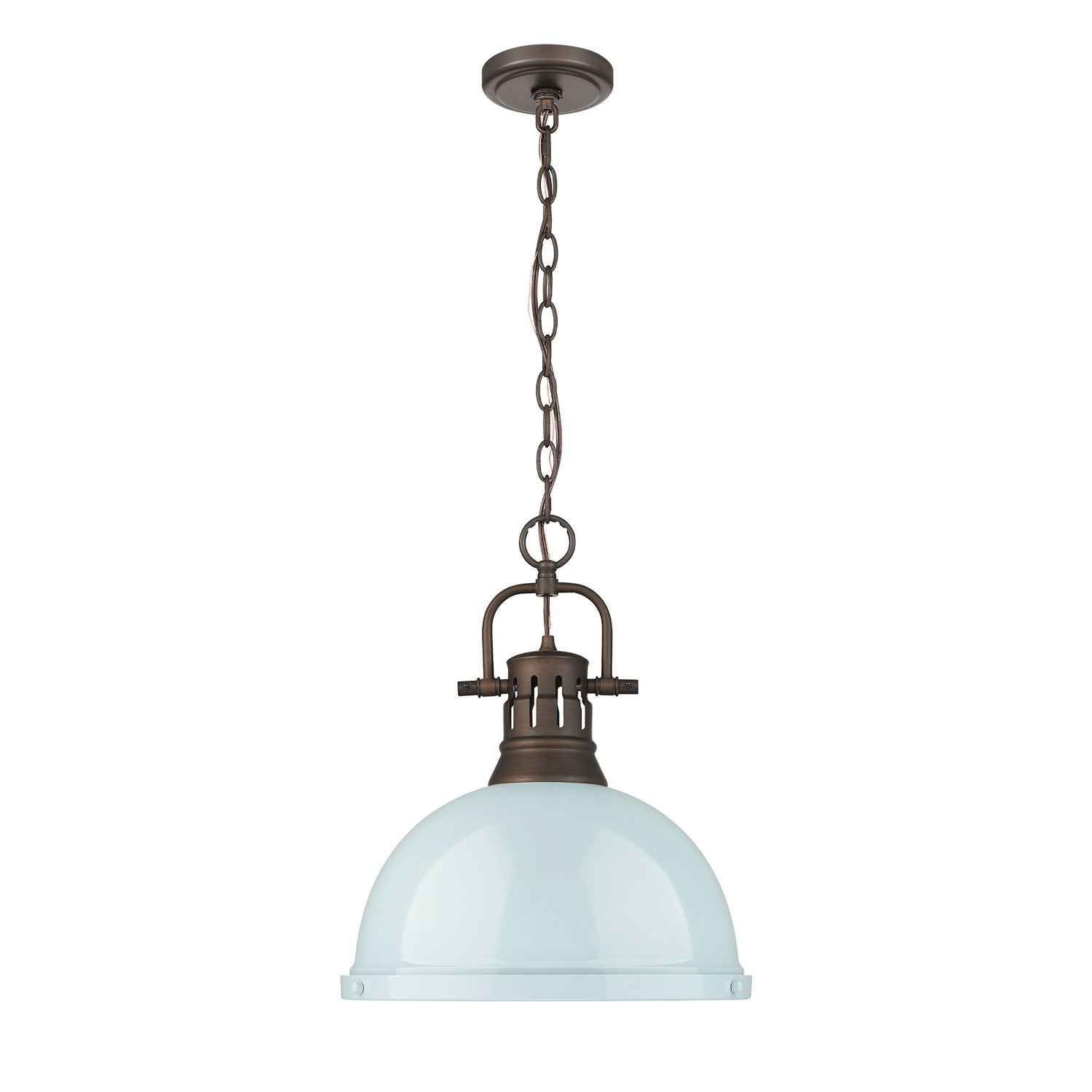 1-Light Pendant With Chain In Rubbed Bronze With Seafoam by Golden