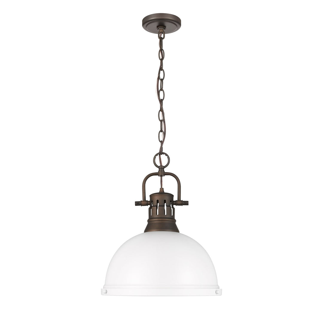 1-Light Pendant With Chain In Rubbed Bronze With Matte White by Golden