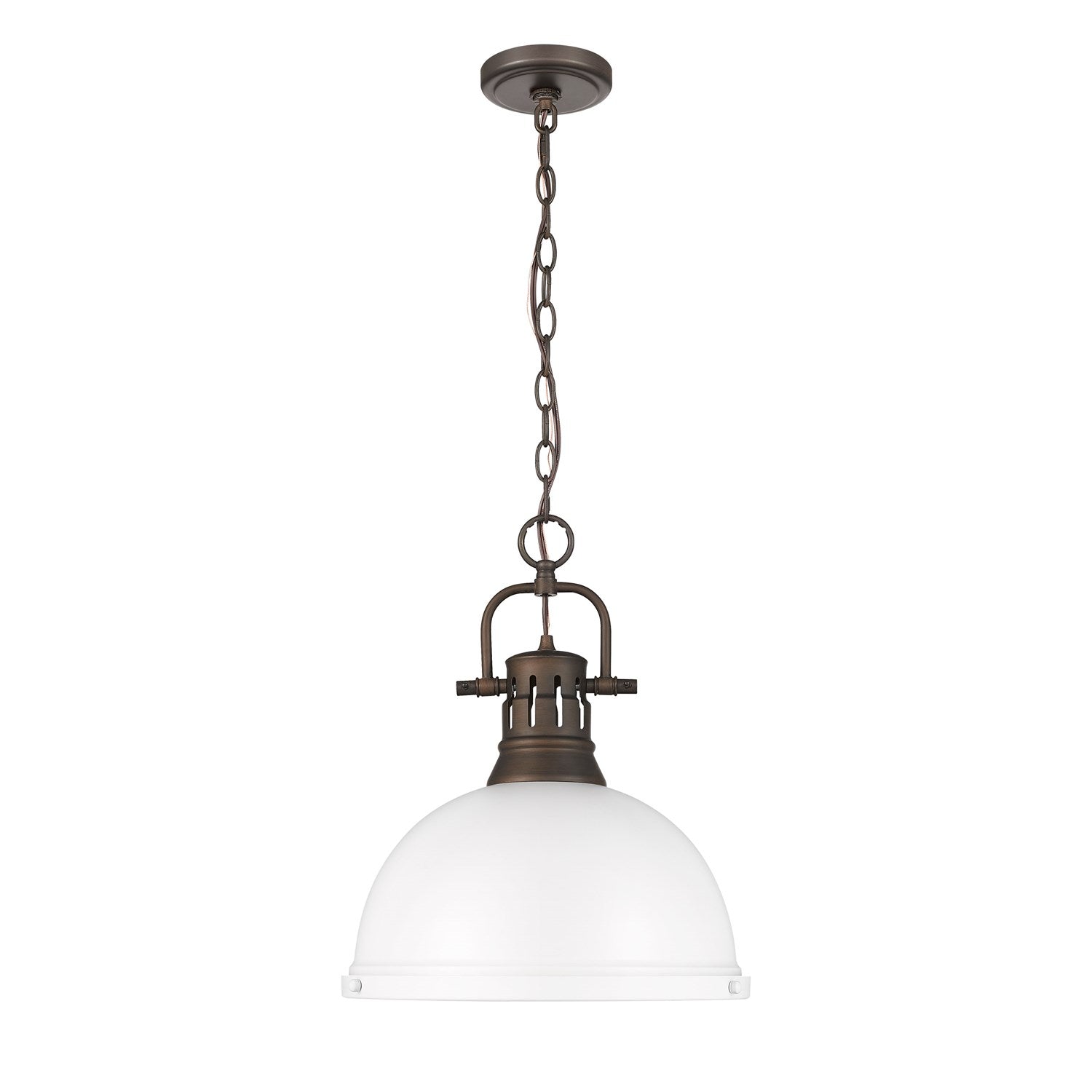 1-Light Pendant With Chain In Rubbed Bronze With Matte White by Golden