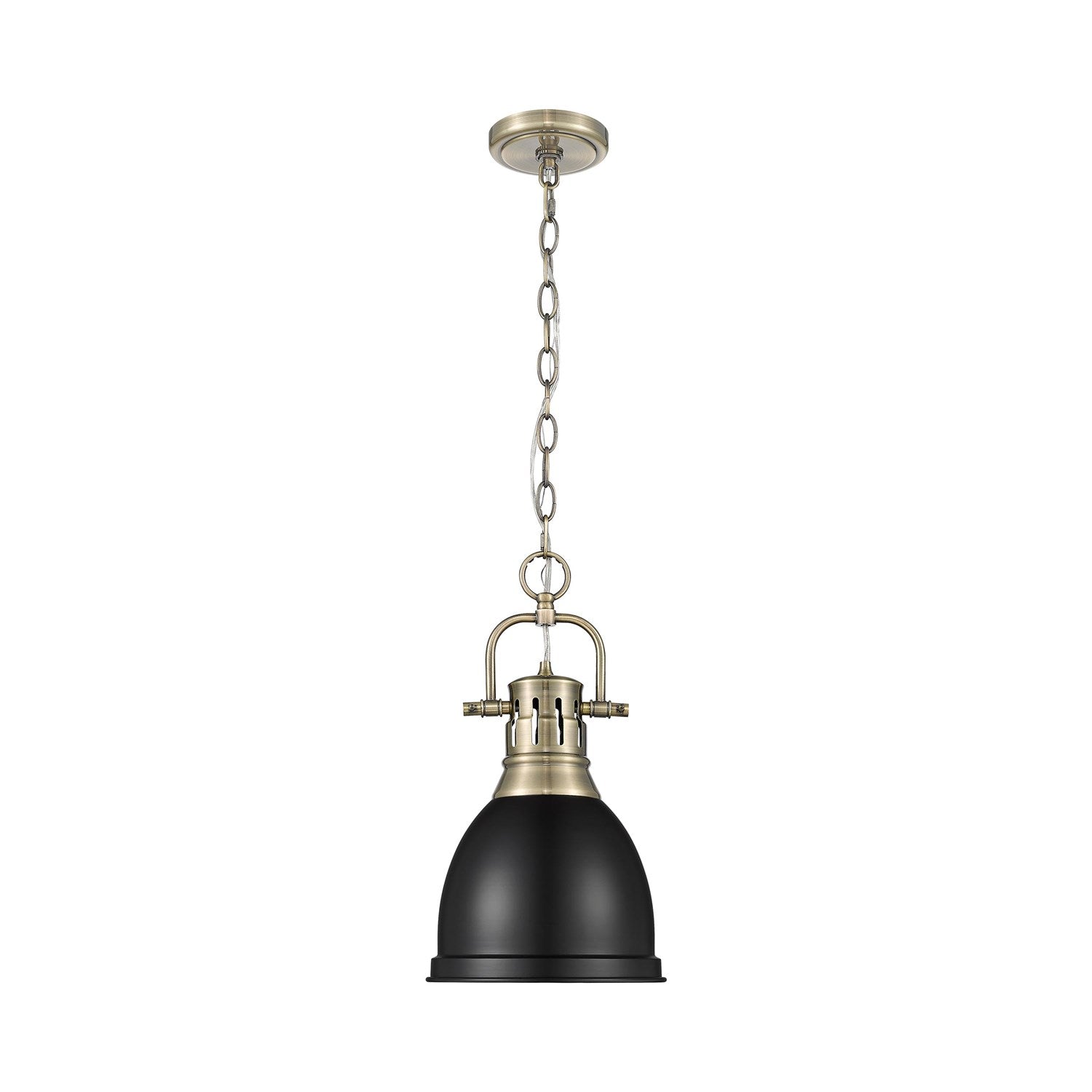 Small Pendant With Chain In Aged Brass With Matte Black by Golden