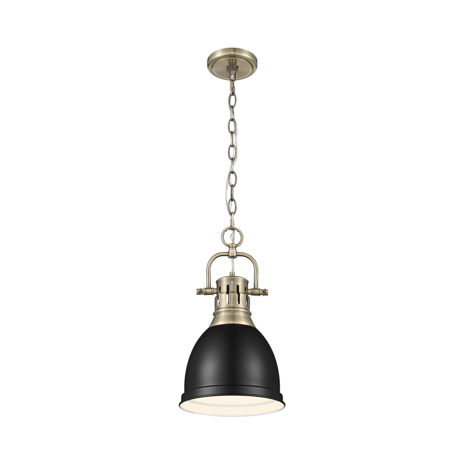 Small Pendant With Chain In Aged Brass With Matte Black