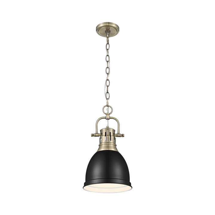 Small Pendant With Chain In Aged Brass With Matte Black