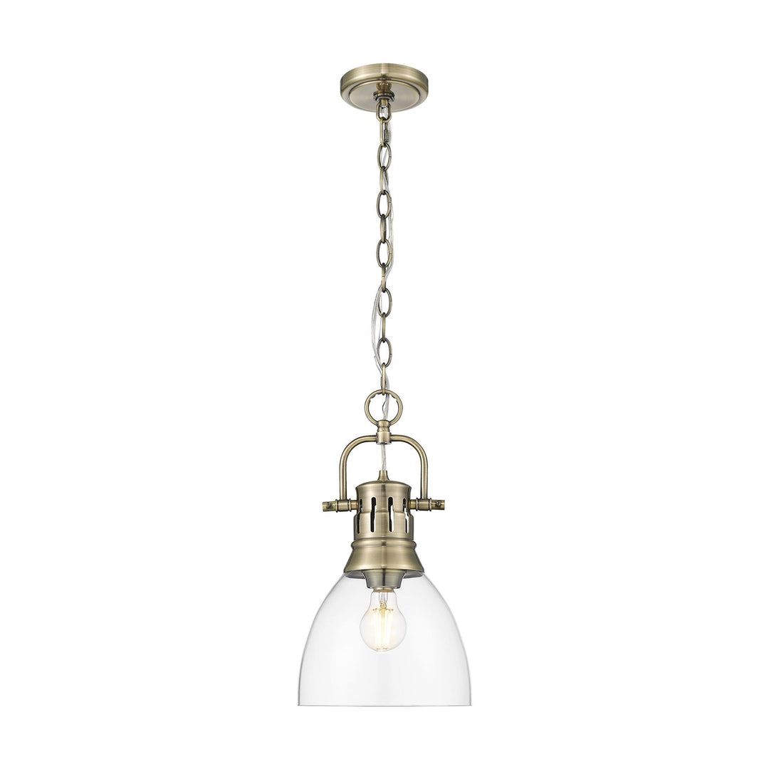 Small Pendant With Chain In Aged Brass With Clear Glass by Golden