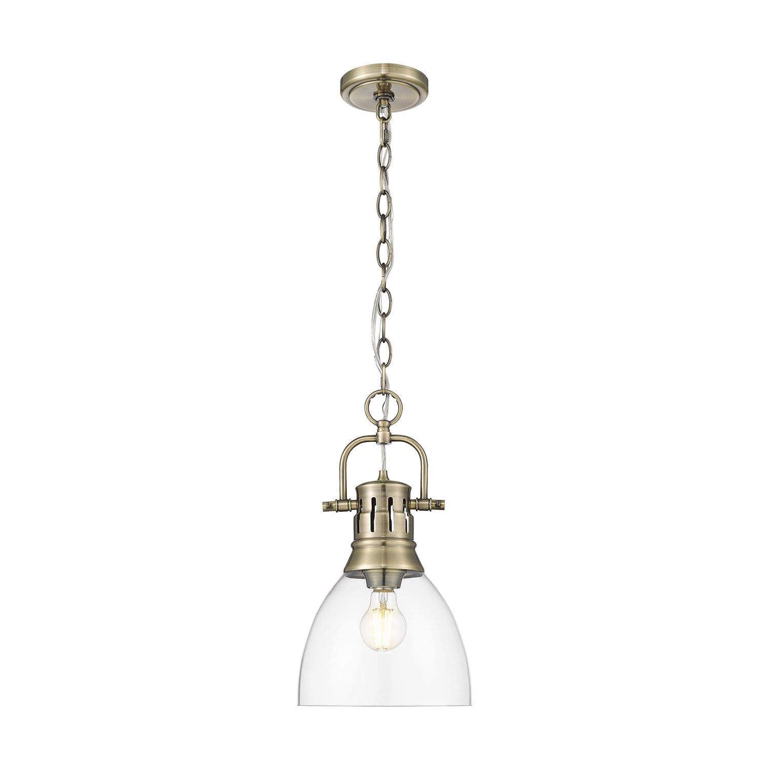 Small Pendant With Chain In Aged Brass With Clear Glass by Golden