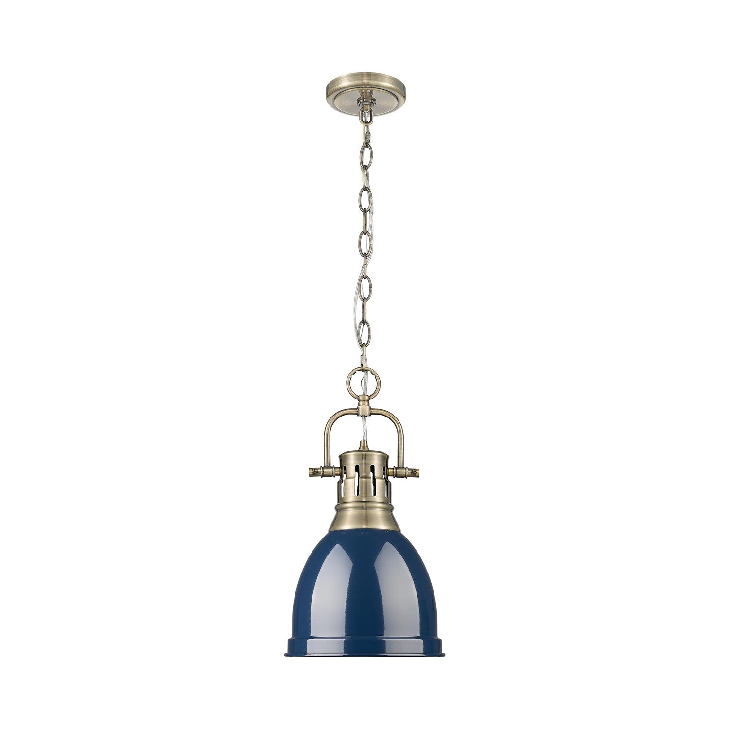 Small Pendant With Chain In Aged Brass With Matte Navy by Golden