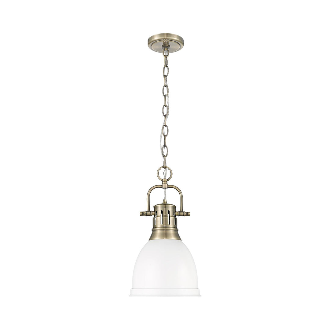 Small Pendant With Chain In Aged Brass With Matte White by Golden