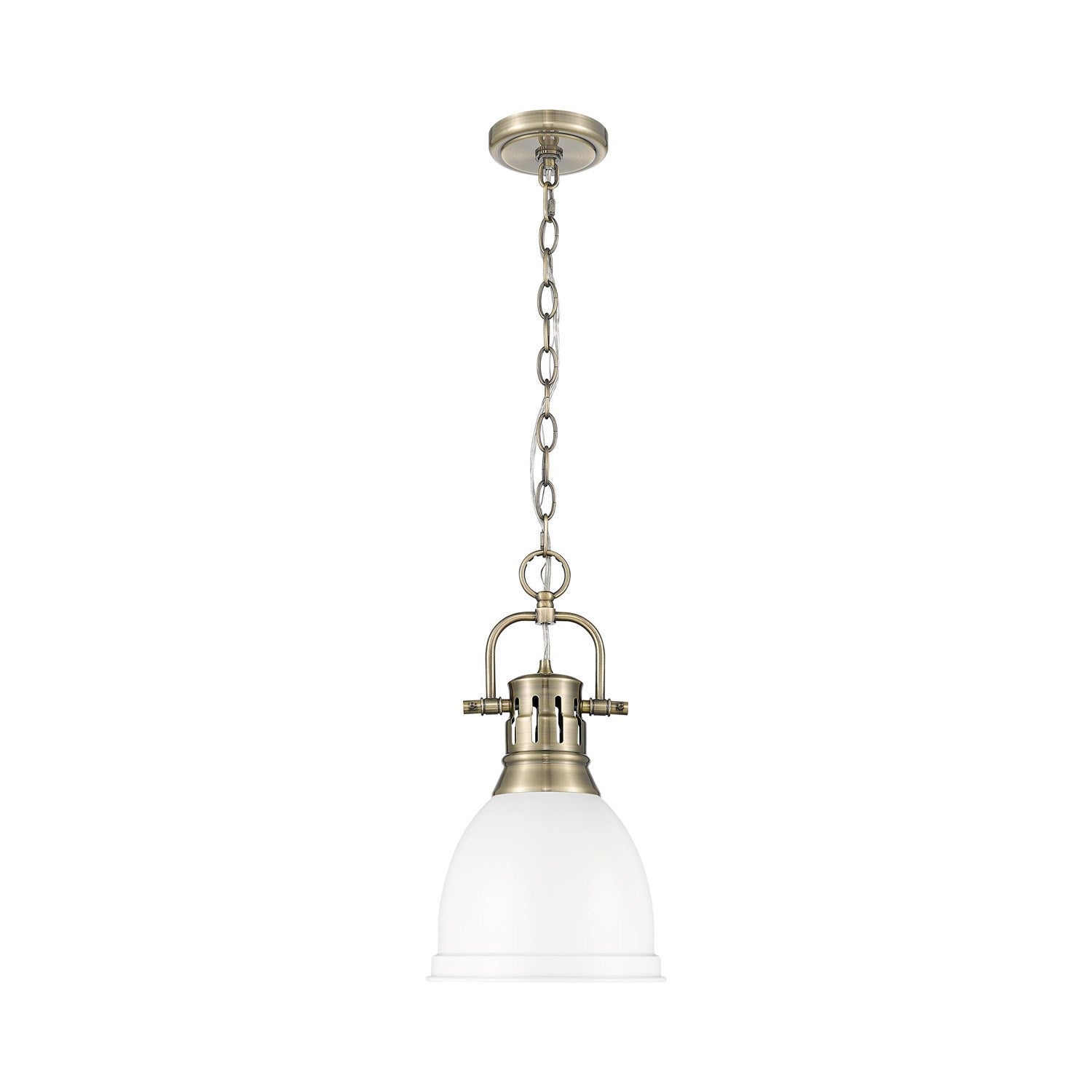 Small Pendant With Chain In Aged Brass With Matte White by Golden