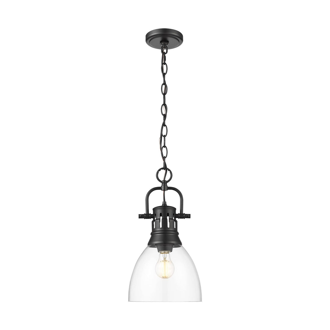 Small Pendant With Chain In Matte Black With Clear Glass by Golden