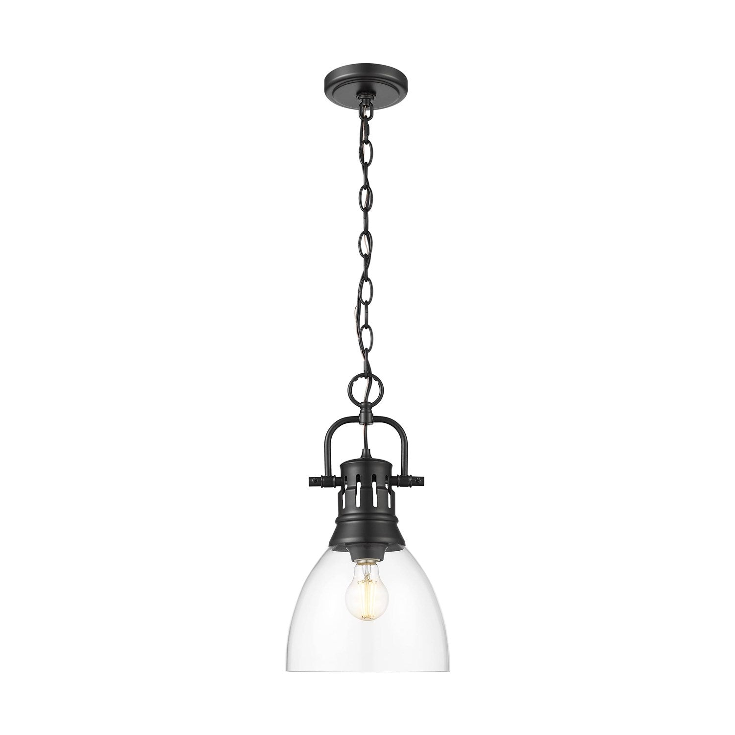 Small Pendant With Chain In Matte Black With Clear Glass by Golden