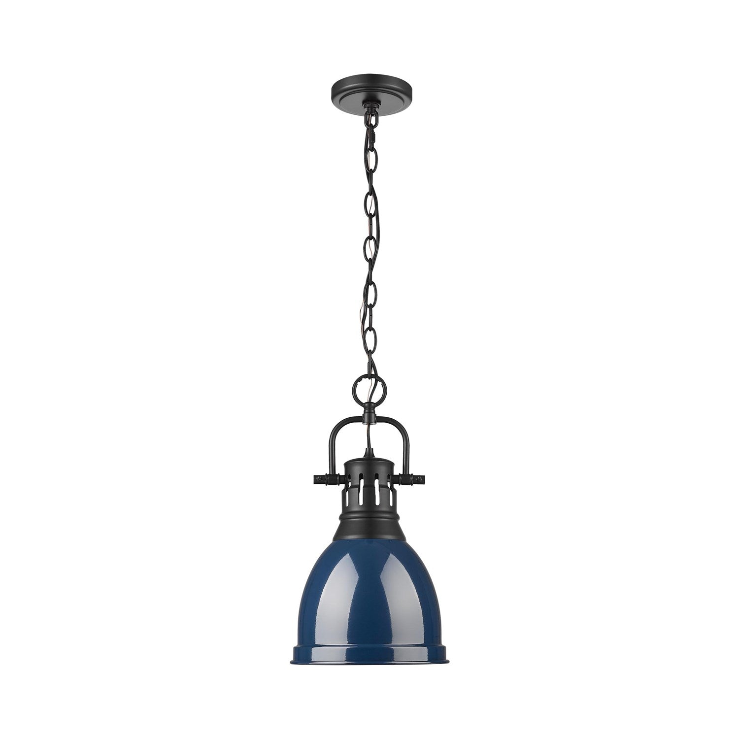 Small Pendant With Chain In Matte Black With Matte Navy by Golden