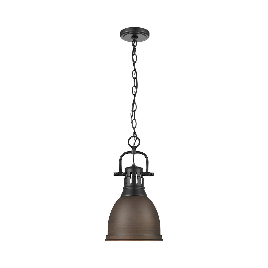 Small Pendant With Chain In Matte Black With Rubbed Bronze by Golden