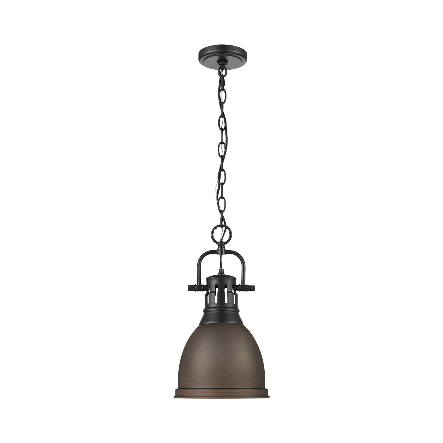 Small Pendant With Chain In Matte Black With Rubbed Bronze by Golden