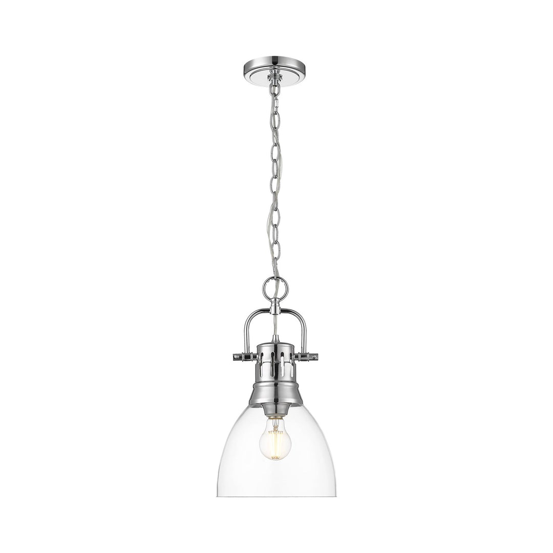 Small Pendant With Chain In Chrome With Clear Glass by Golden