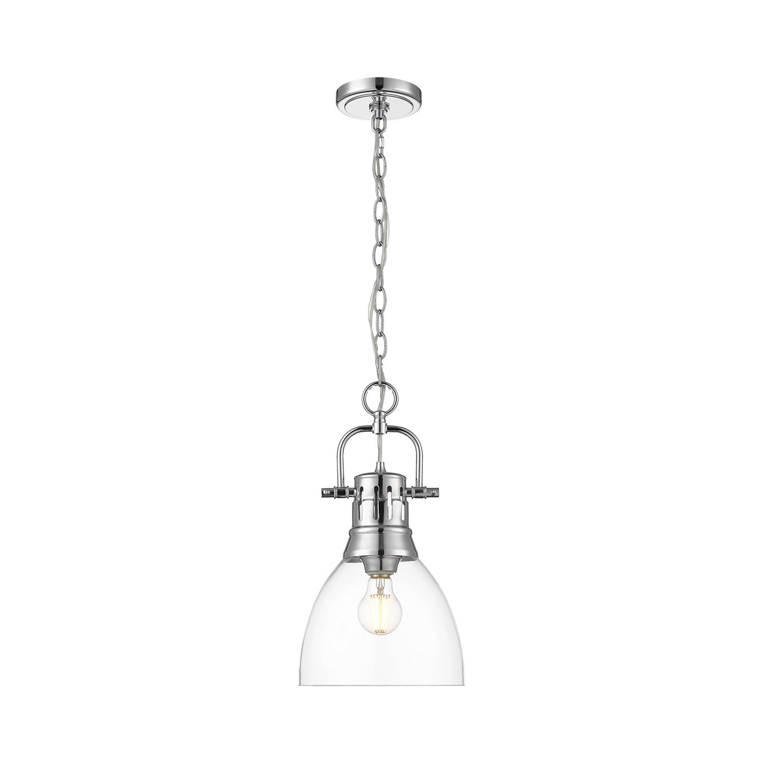 Small Pendant With Chain In Chrome With Clear Glass by Golden