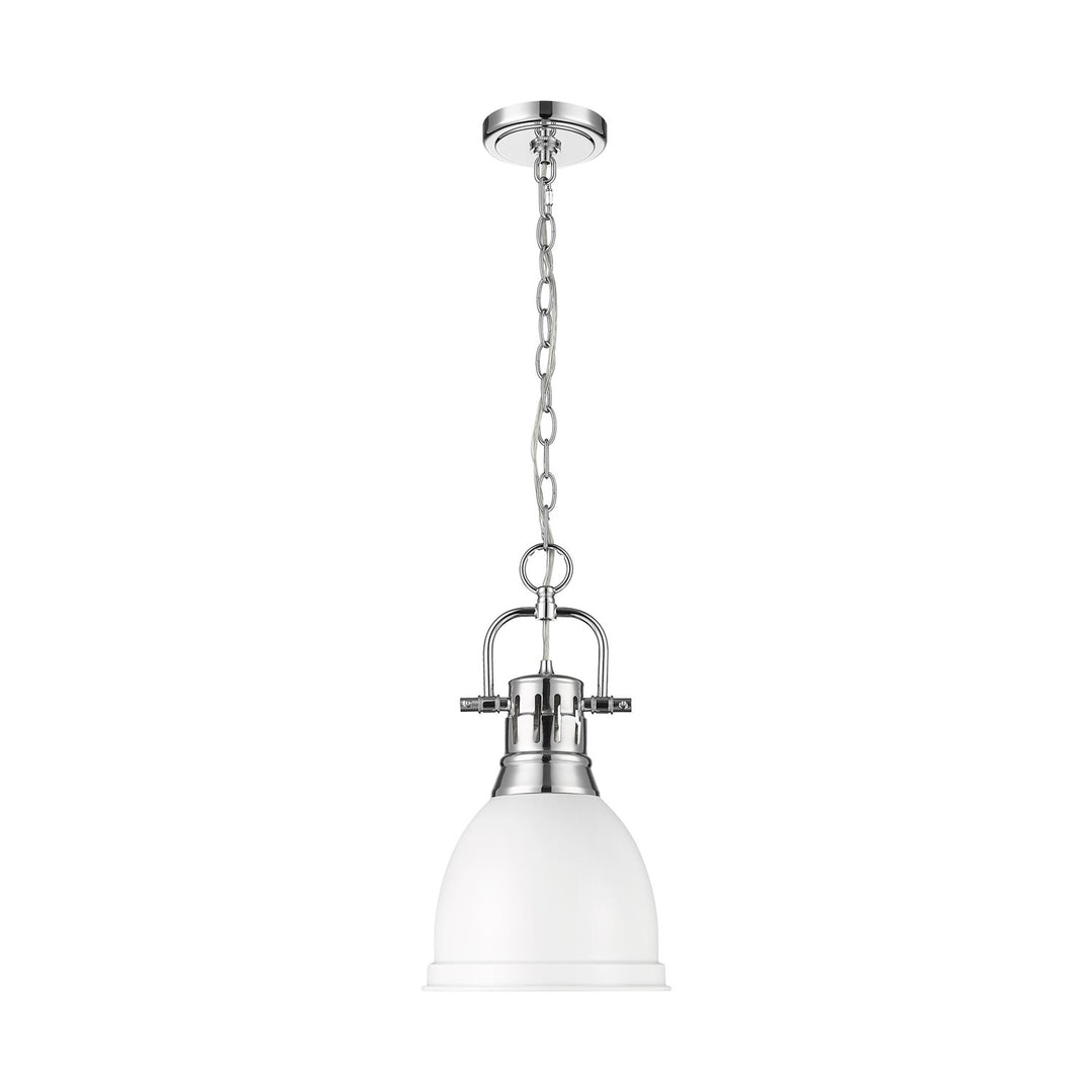 Small Pendant With Chain In Chrome With Matte White by Golden