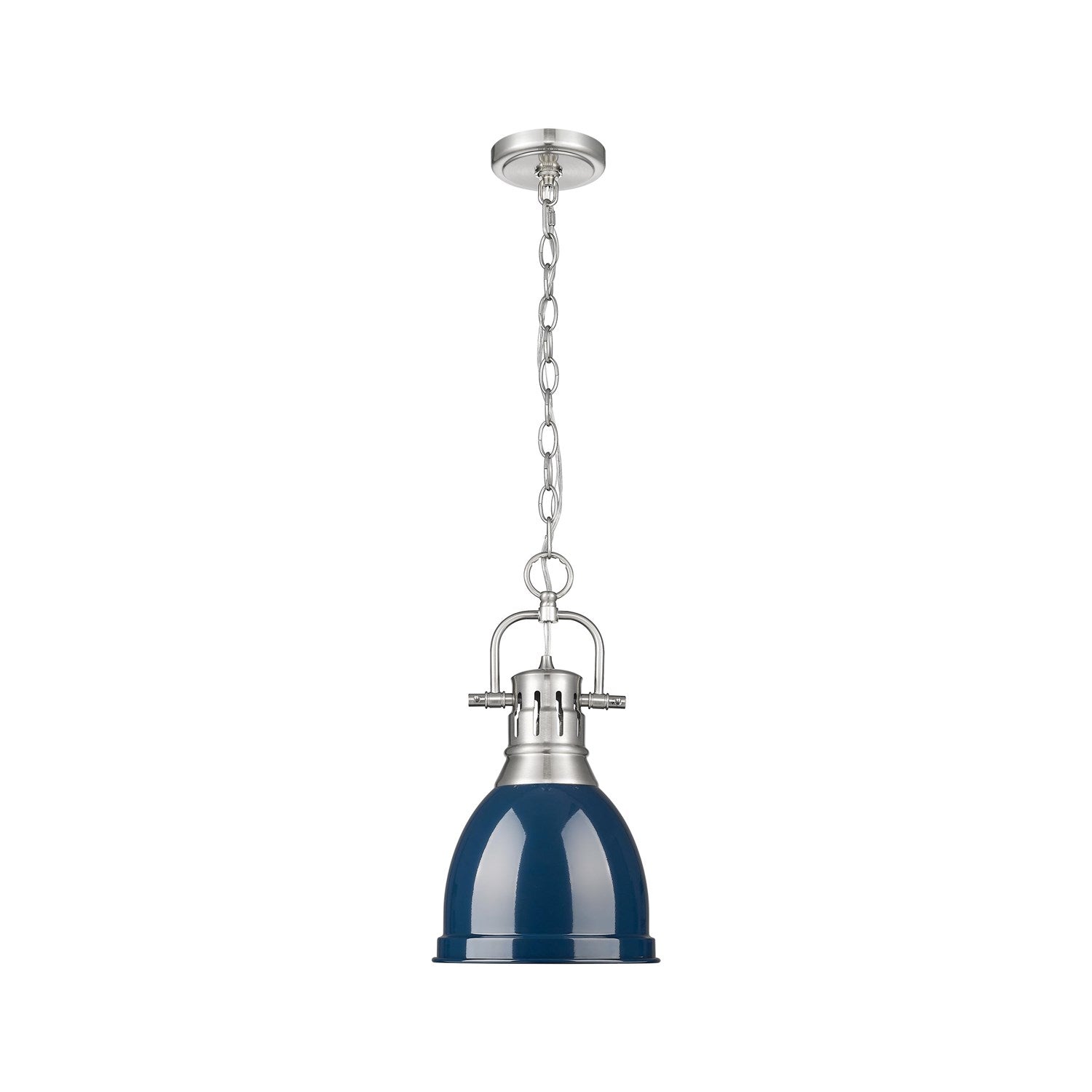 Small Pendant With Chain In Pewter With Matte Navy by Golden