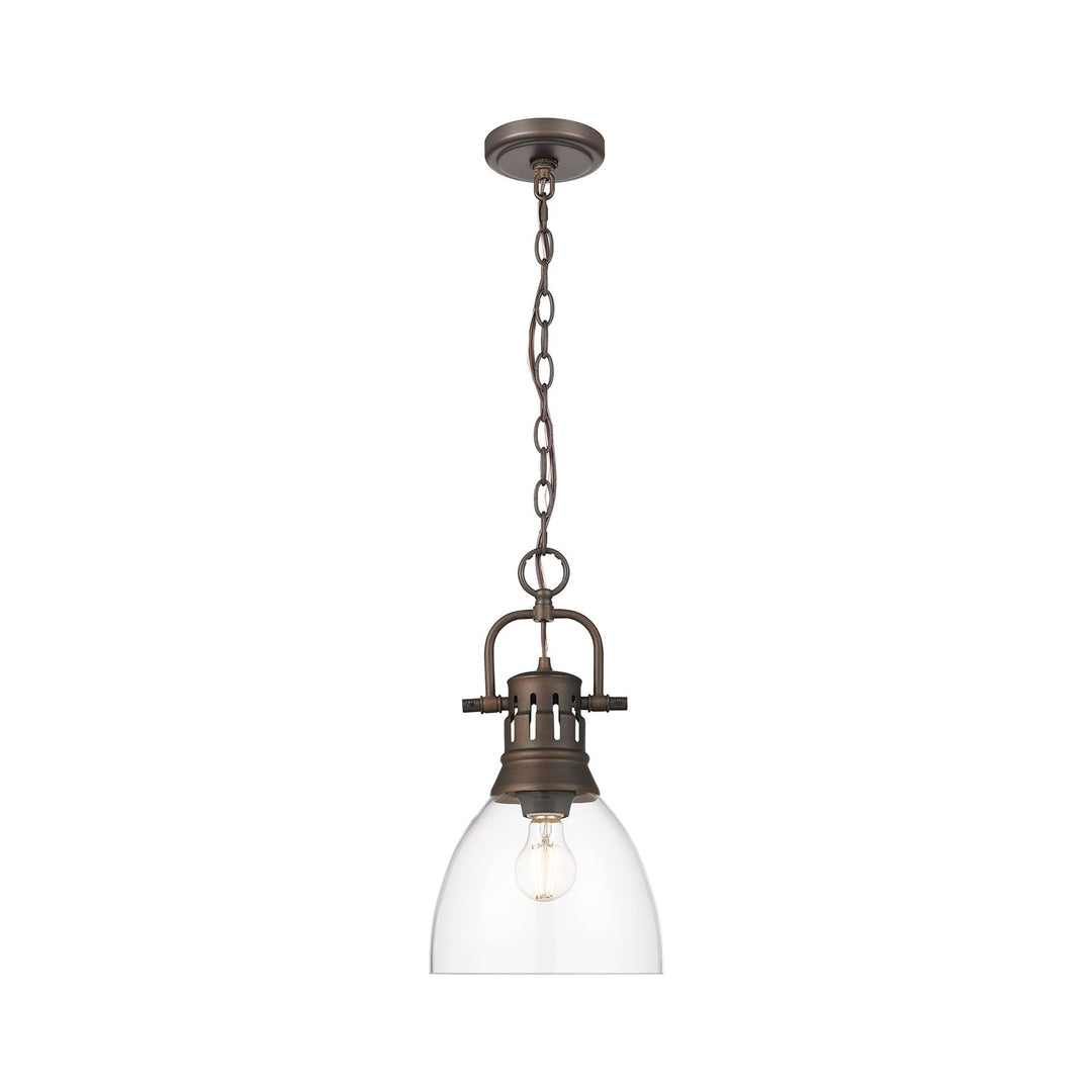 Small Pendant With Chain In Rubbed Bronze With Clear Glass by Golden