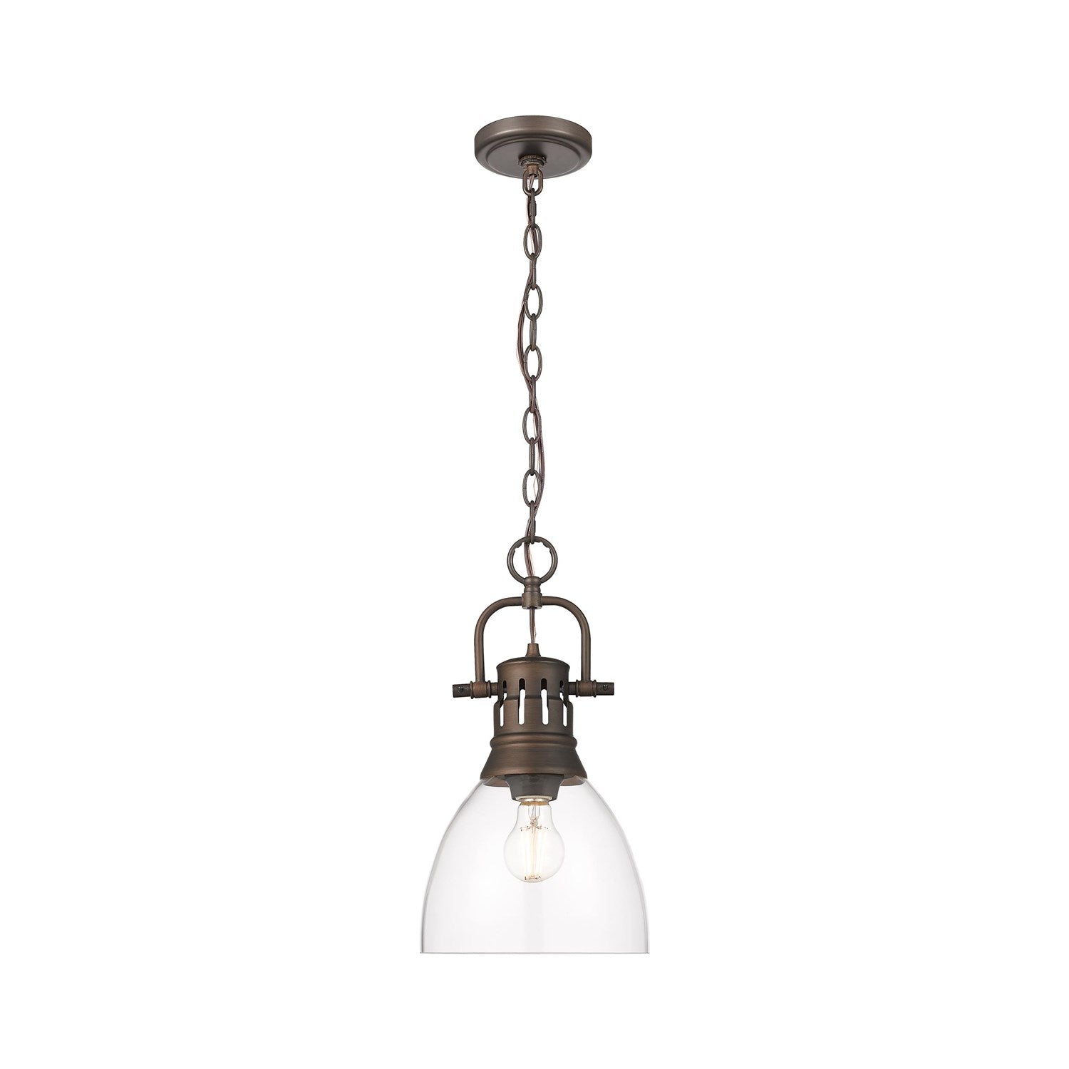 Small Pendant With Chain In Rubbed Bronze With Clear Glass by Golden