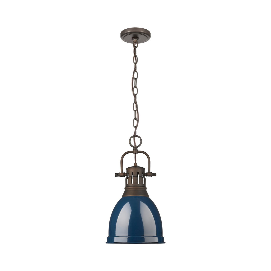 Small Pendant With Chain In Rubbed Bronze With Matte Navy by Golden
