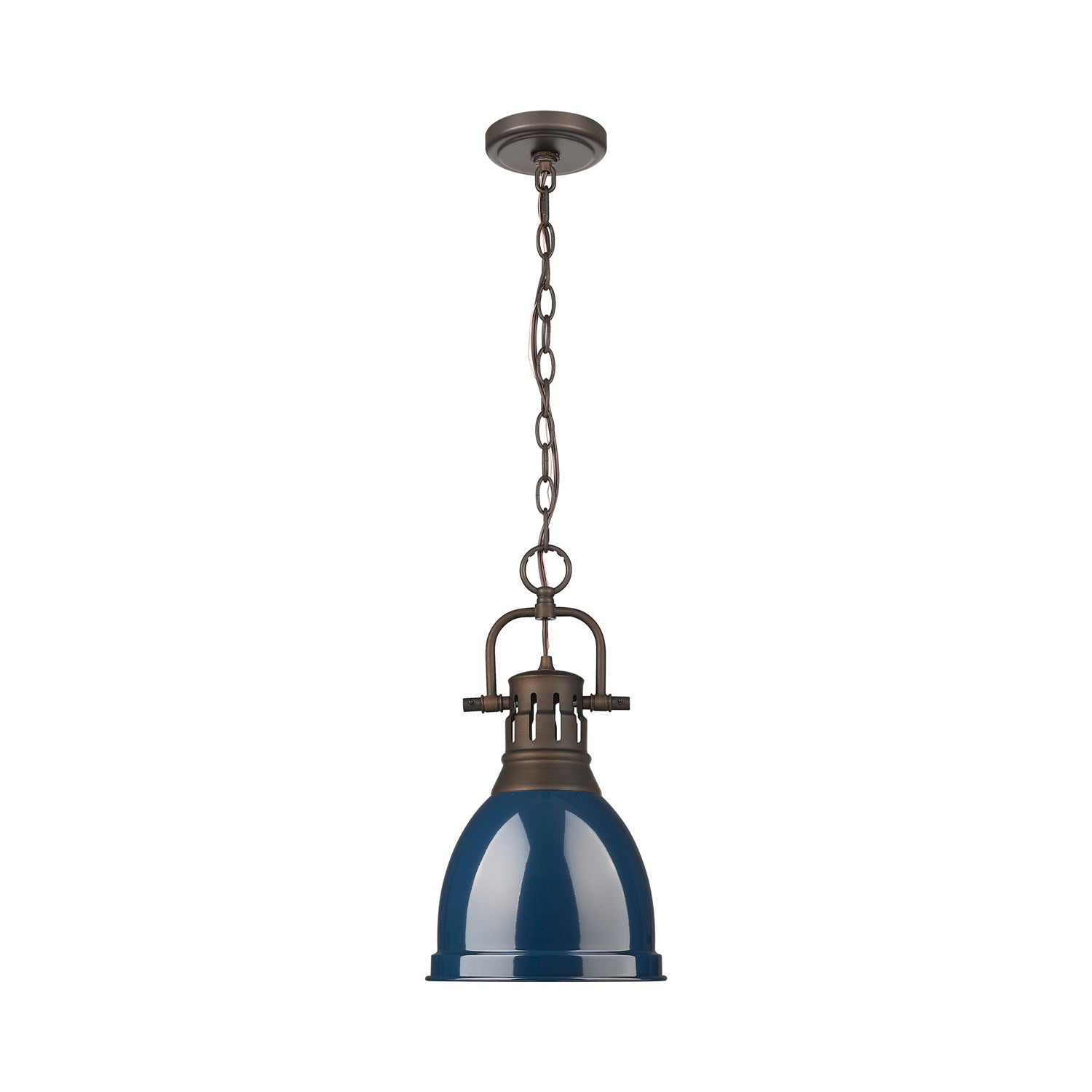 Small Pendant With Chain In Rubbed Bronze With Matte Navy by Golden