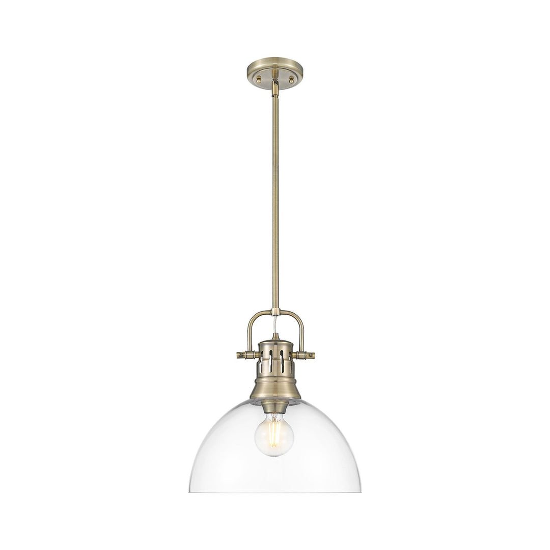 1-Light Pendant With Rod In Aged Brass With Clear Glass by Golden