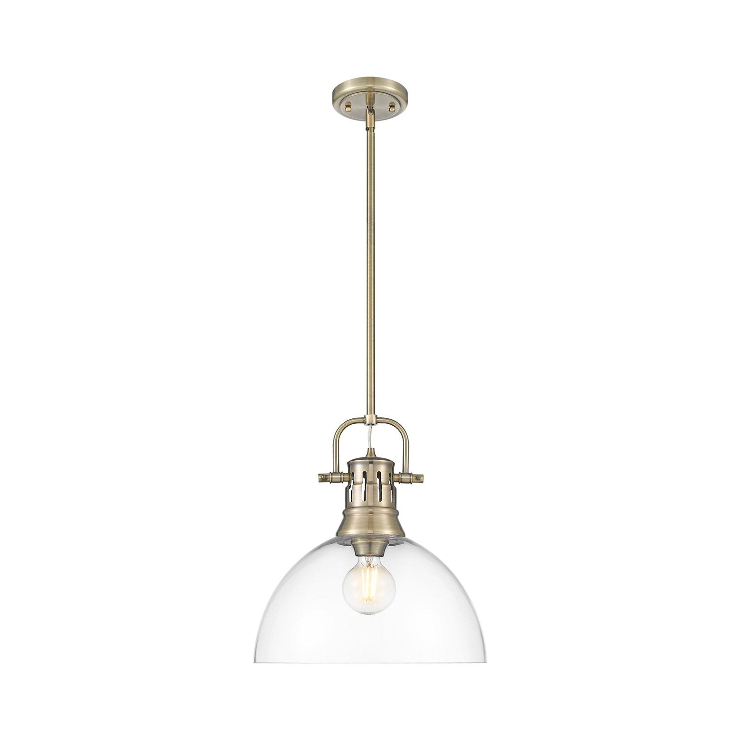 1-Light Pendant With Rod In Aged Brass With Clear Glass by Golden
