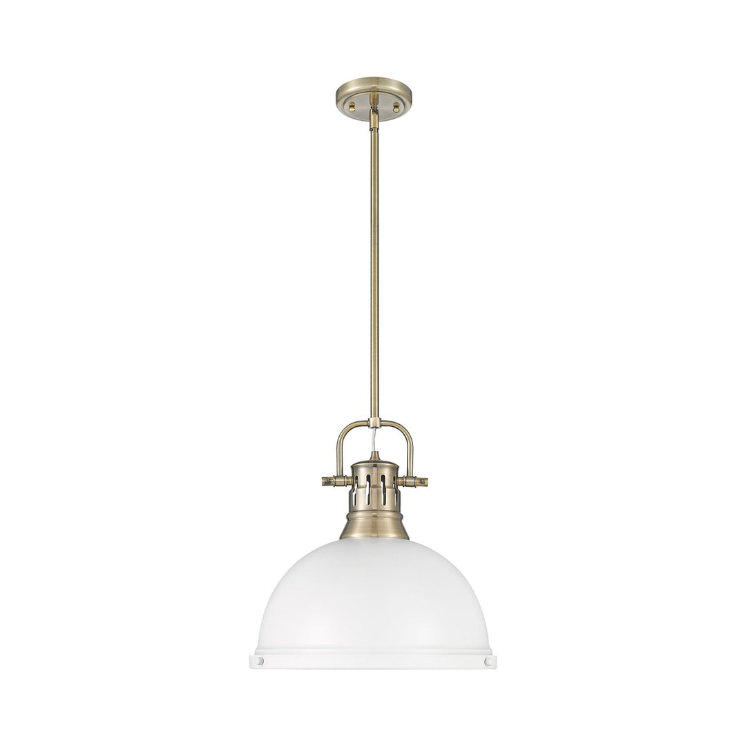 1-Light Pendant With Rod In Aged Brass With Matte White by Golden