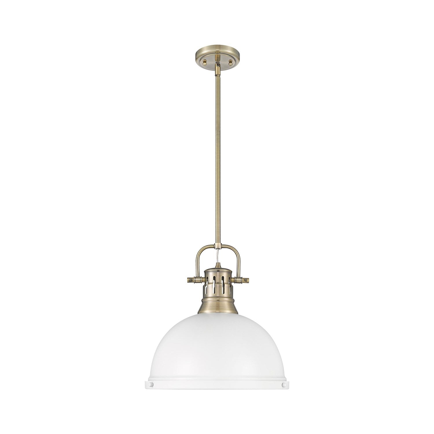 1-Light Pendant With Rod In Aged Brass With Matte White by Golden
